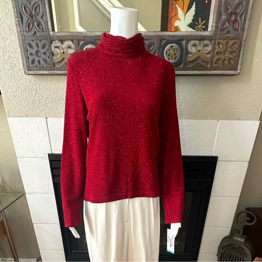 NWT Jeffrey and Dara By Tom Barra Evenings Red Glitter Top Sz 16 VTG